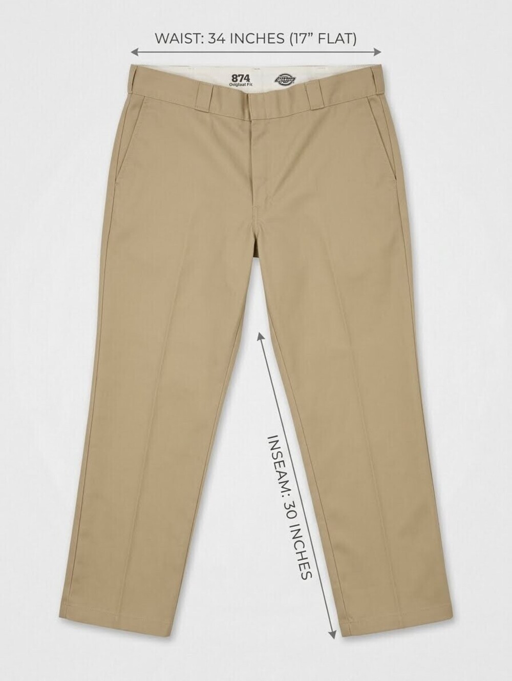 Dickies 874 Original Fit Khaki Work Pants Waist 34 Inseam 30